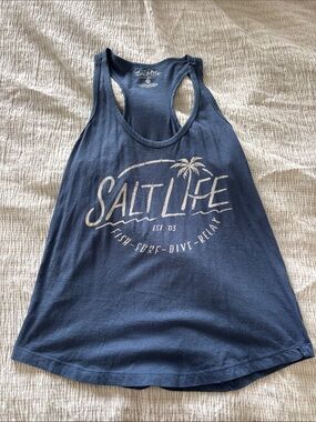 Salt Life Navy Graphic Racerback Tank Top with White Logo